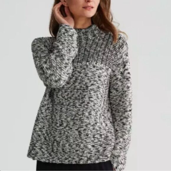 Eileen Fisher Sweaters - Eileen Fisher Black White Funnel Neck Knit Sweater Sz M